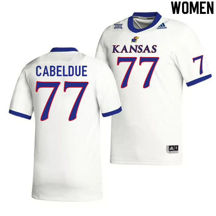 Women #77 Bryce Cabeldue Kansas Jayhawks College Football Jerseys Stitched Sale-White